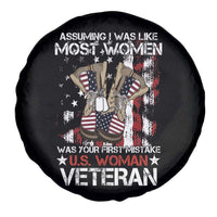 Female Veteran Spare Tire Cover Assuming I Was Like Most Women Was Your First Mistake American Flag Dog Tags And Combat Boots