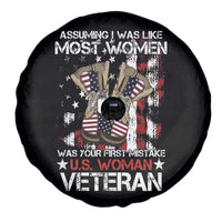 Female Veteran Spare Tire Cover Assuming I Was Like Most Women Was Your First Mistake American Flag Dog Tags And Combat Boots