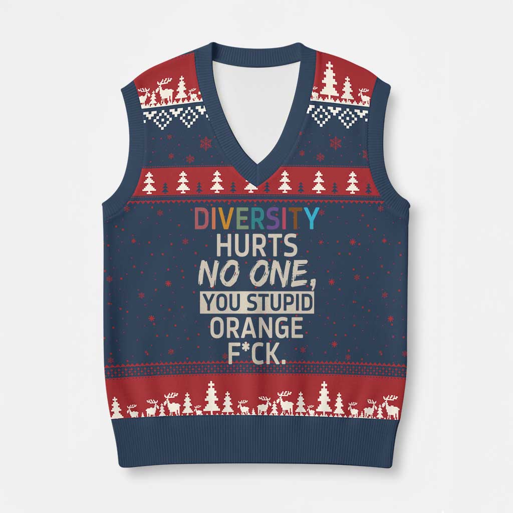 Diversity Hurts No One V-Neck Knit Sweater Vest Equality and Inclusion Bold Statement - Wonder Print Shop