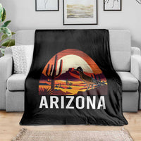 Retro Arizona Roadrunner Desert Sunset Graphic Throw Blanket Southwest Saguaro Cactus Wildlife Travel Souvenir
