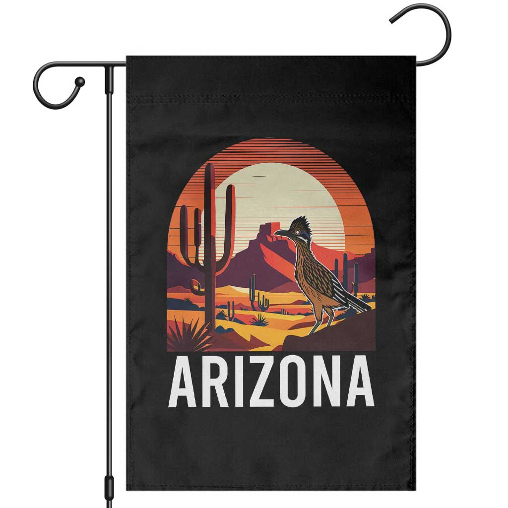 Retro Arizona Roadrunner Desert Sunset Graphic Garden Flag Southwest Saguaro Cactus Wildlife Travel Souvenir