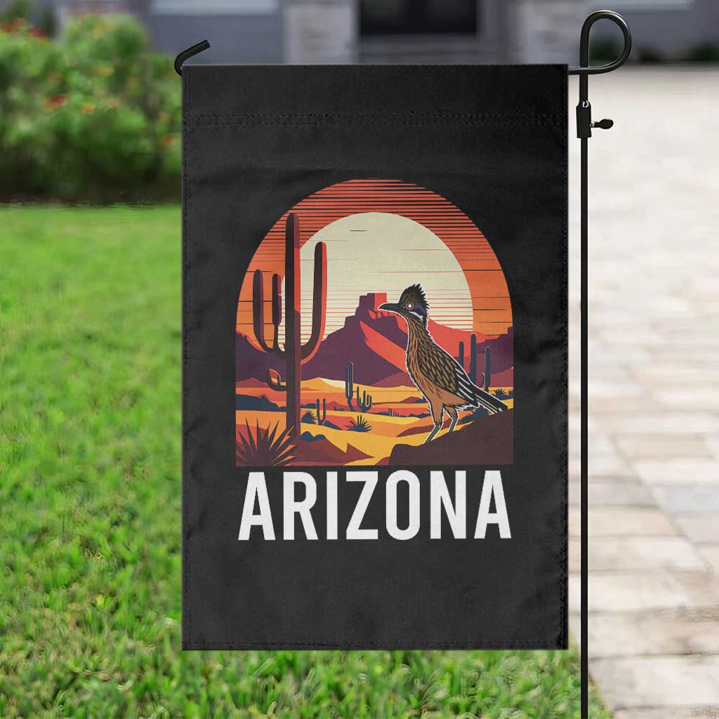 Retro Arizona Roadrunner Desert Sunset Graphic Garden Flag Southwest Saguaro Cactus Wildlife Travel Souvenir