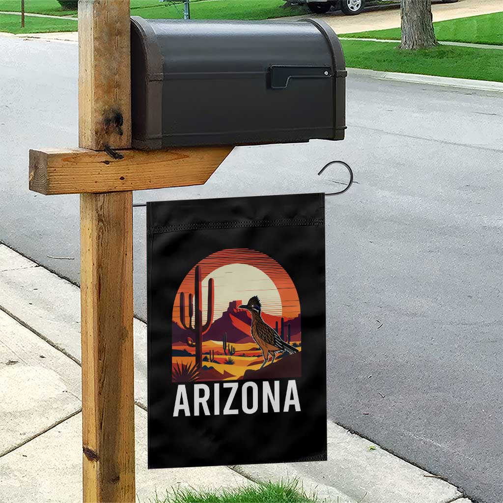 Retro Arizona Roadrunner Desert Sunset Graphic Garden Flag Southwest Saguaro Cactus Wildlife Travel Souvenir