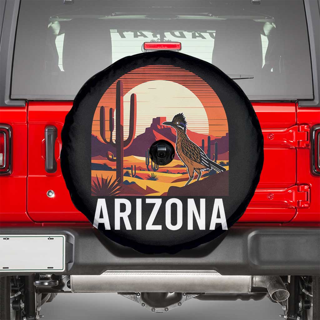 Retro Arizona Roadrunner Desert Sunset Graphic Spare Tire Cover Southwest Saguaro Cactus Wildlife Travel Souvenir