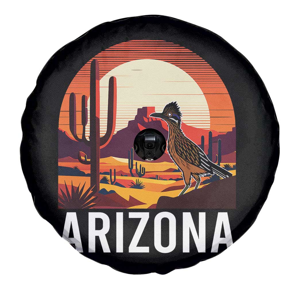 Retro Arizona Roadrunner Desert Sunset Graphic Spare Tire Cover Southwest Saguaro Cactus Wildlife Travel Souvenir