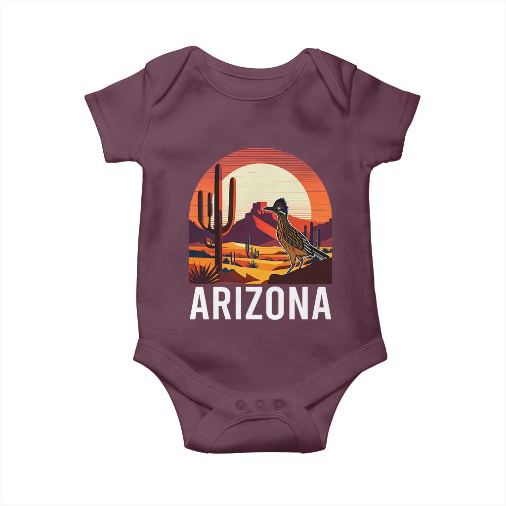 Retro Arizona Roadrunner Desert Sunset Graphic Baby Onesie Southwest Saguaro Cactus Wildlife Travel Souvenir