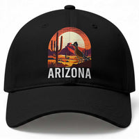 Retro Arizona Roadrunner Desert Sunset Graphic Baseball Cap Southwest Saguaro Cactus Wildlife Travel Souvenir