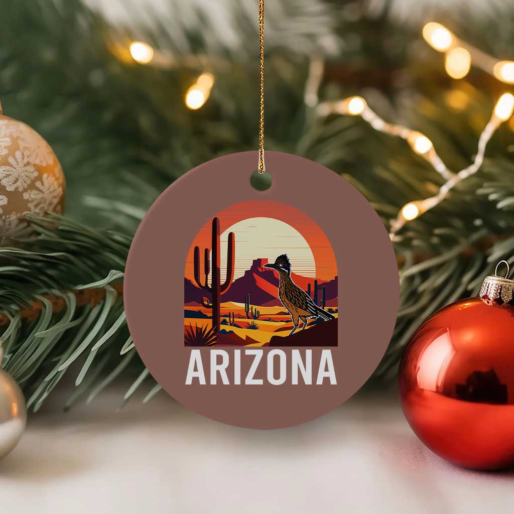 Retro Arizona Roadrunner Desert Sunset Graphic Ceramic Ornament Southwest Saguaro Cactus Wildlife Travel Souvenir