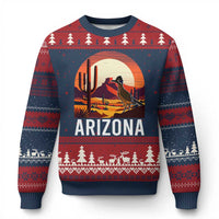 Retro Arizona Roadrunner Desert Sunset Graphic Ugly Christmas Sweater Southwest Saguaro Cactus Wildlife Travel Souvenir