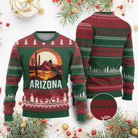 Retro Arizona Roadrunner Desert Sunset Graphic Ugly Christmas Sweater Southwest Saguaro Cactus Wildlife Travel Souvenir
