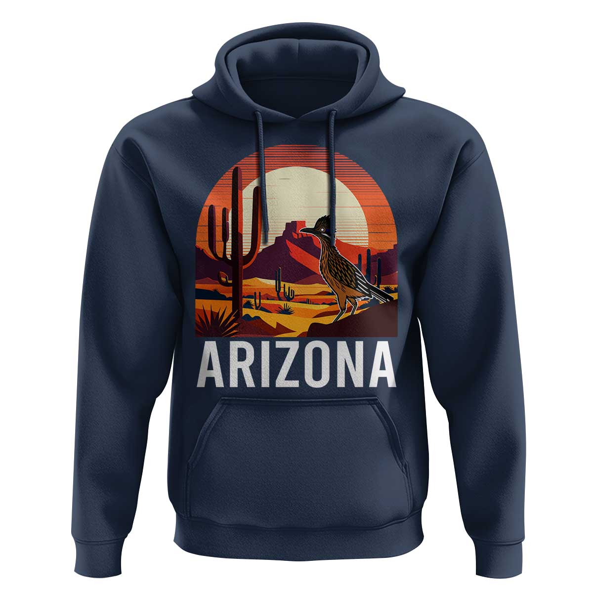 Retro Arizona Roadrunner Desert Sunset Graphic Hoodie Southwest Saguaro Cactus Wildlife Travel Souvenir