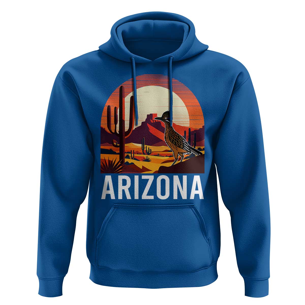 Retro Arizona Roadrunner Desert Sunset Graphic Hoodie Southwest Saguaro Cactus Wildlife Travel Souvenir