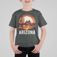 Retro Arizona Roadrunner Desert Sunset Graphic T Shirt For Kid Southwest Saguaro Cactus Wildlife Travel Souvenir