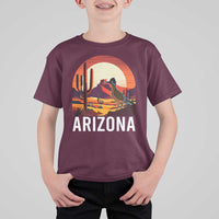 Retro Arizona Roadrunner Desert Sunset Graphic T Shirt For Kid Southwest Saguaro Cactus Wildlife Travel Souvenir