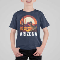Retro Arizona Roadrunner Desert Sunset Graphic T Shirt For Kid Southwest Saguaro Cactus Wildlife Travel Souvenir