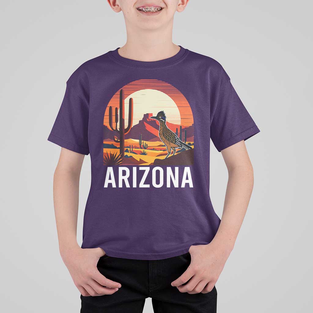 Retro Arizona Roadrunner Desert Sunset Graphic T Shirt For Kid Southwest Saguaro Cactus Wildlife Travel Souvenir