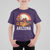 Retro Arizona Roadrunner Desert Sunset Graphic T Shirt For Kid Southwest Saguaro Cactus Wildlife Travel Souvenir