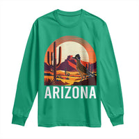 Retro Arizona Roadrunner Desert Sunset Graphic Long Sleeve Shirt Southwest Saguaro Cactus Wildlife Travel Souvenir