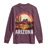 Retro Arizona Roadrunner Desert Sunset Graphic Long Sleeve Shirt Southwest Saguaro Cactus Wildlife Travel Souvenir