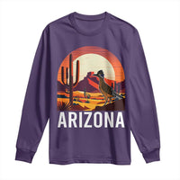 Retro Arizona Roadrunner Desert Sunset Graphic Long Sleeve Shirt Southwest Saguaro Cactus Wildlife Travel Souvenir