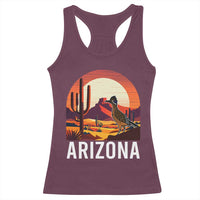 Retro Arizona Roadrunner Desert Sunset Graphic Racerback Tank Top Southwest Saguaro Cactus Wildlife Travel Souvenir