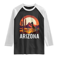 Retro Arizona Roadrunner Desert Sunset Graphic Raglan Shirt Southwest Saguaro Cactus Wildlife Travel Souvenir
