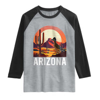 Retro Arizona Roadrunner Desert Sunset Graphic Raglan Shirt Southwest Saguaro Cactus Wildlife Travel Souvenir