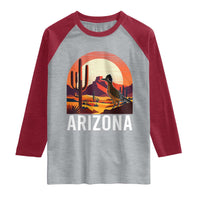Retro Arizona Roadrunner Desert Sunset Graphic Raglan Shirt Southwest Saguaro Cactus Wildlife Travel Souvenir
