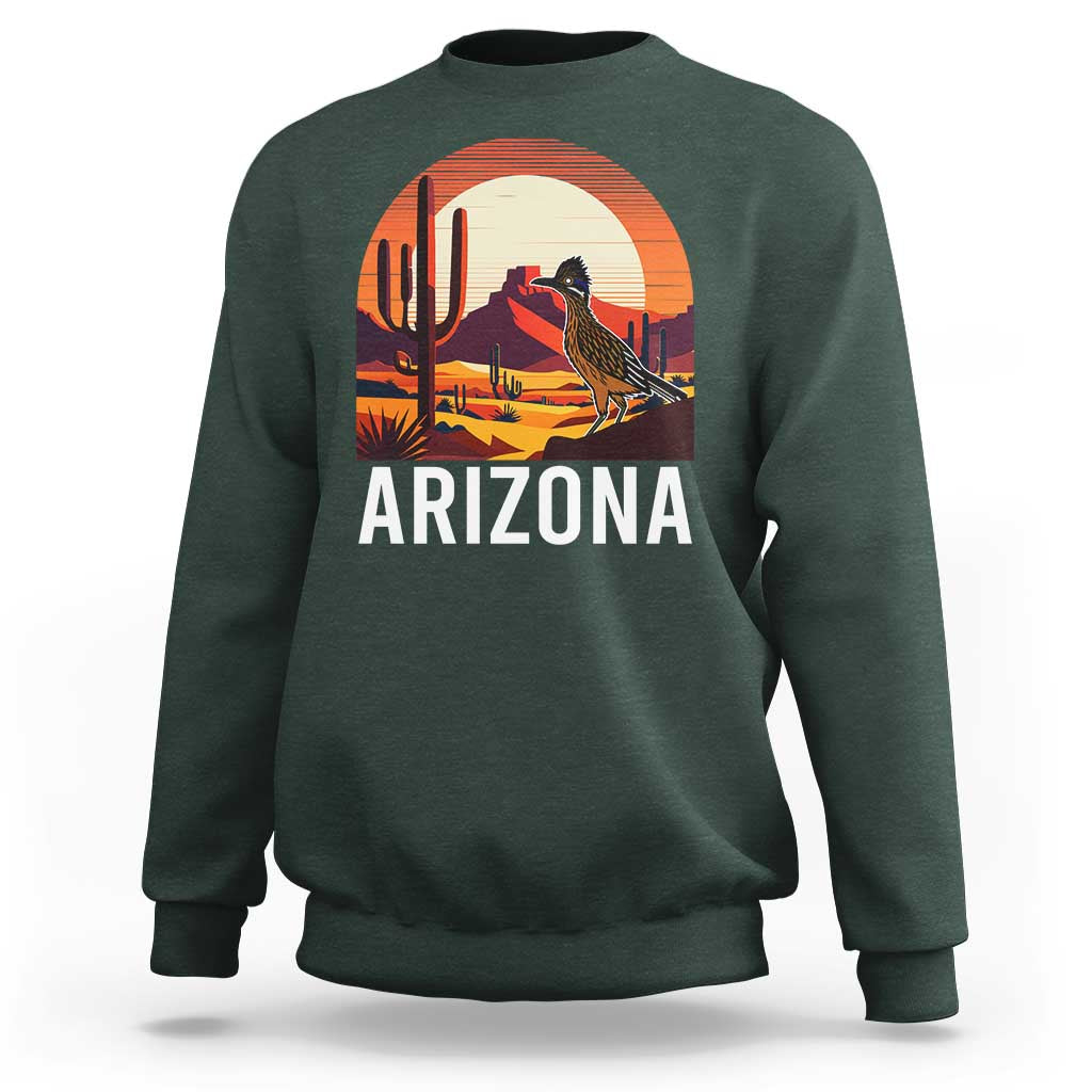Retro Arizona Roadrunner Desert Sunset Graphic Sweatshirt Southwest Saguaro Cactus Wildlife Travel Souvenir