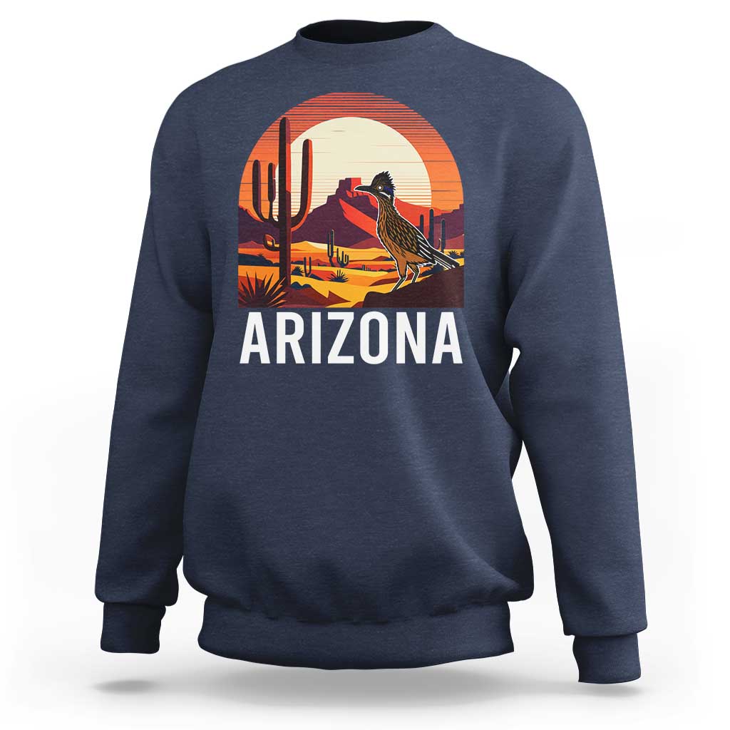 Retro Arizona Roadrunner Desert Sunset Graphic Sweatshirt Southwest Saguaro Cactus Wildlife Travel Souvenir