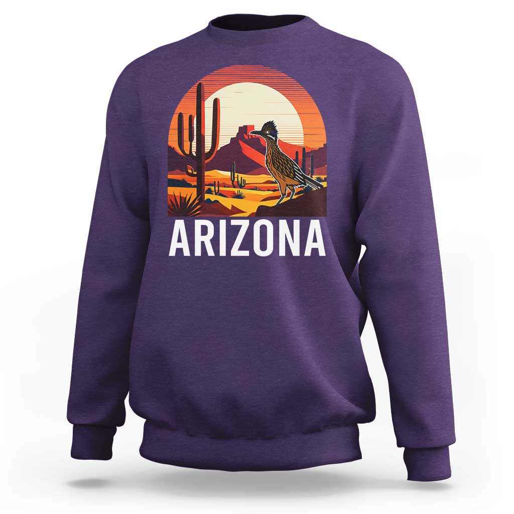 Retro Arizona Roadrunner Desert Sunset Graphic Sweatshirt Southwest Saguaro Cactus Wildlife Travel Souvenir