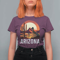 Retro Arizona Roadrunner Desert Sunset Graphic T Shirt For Women Southwest Saguaro Cactus Wildlife Travel Souvenir