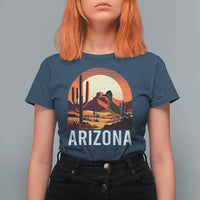 Retro Arizona Roadrunner Desert Sunset Graphic T Shirt For Women Southwest Saguaro Cactus Wildlife Travel Souvenir