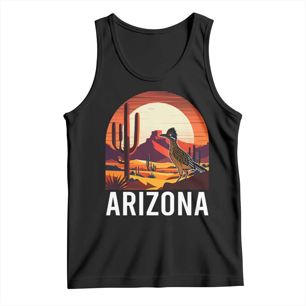 Retro Arizona Roadrunner Desert Sunset Graphic Tank Top Southwest Saguaro Cactus Wildlife Travel Souvenir