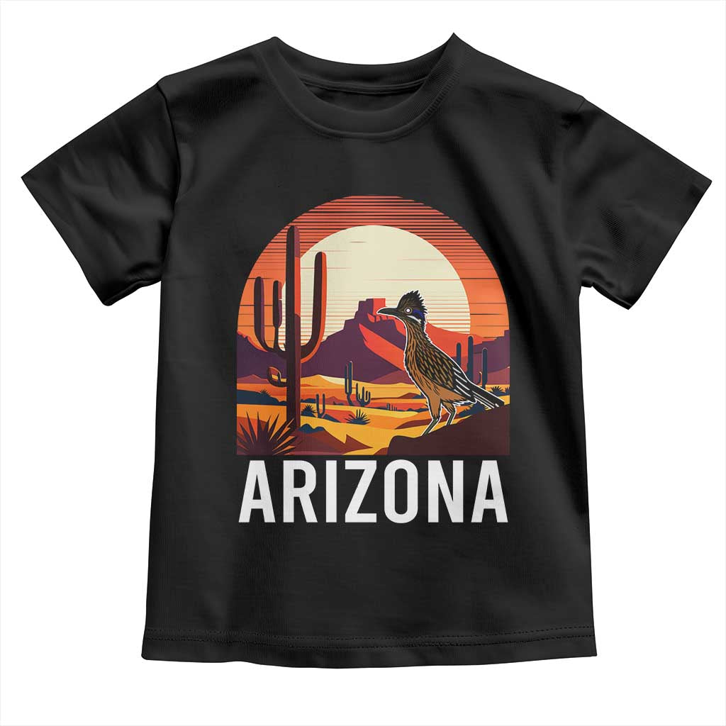 Retro Arizona Roadrunner Desert Sunset Graphic Toddler T Shirt Southwest Saguaro Cactus Wildlife Travel Souvenir