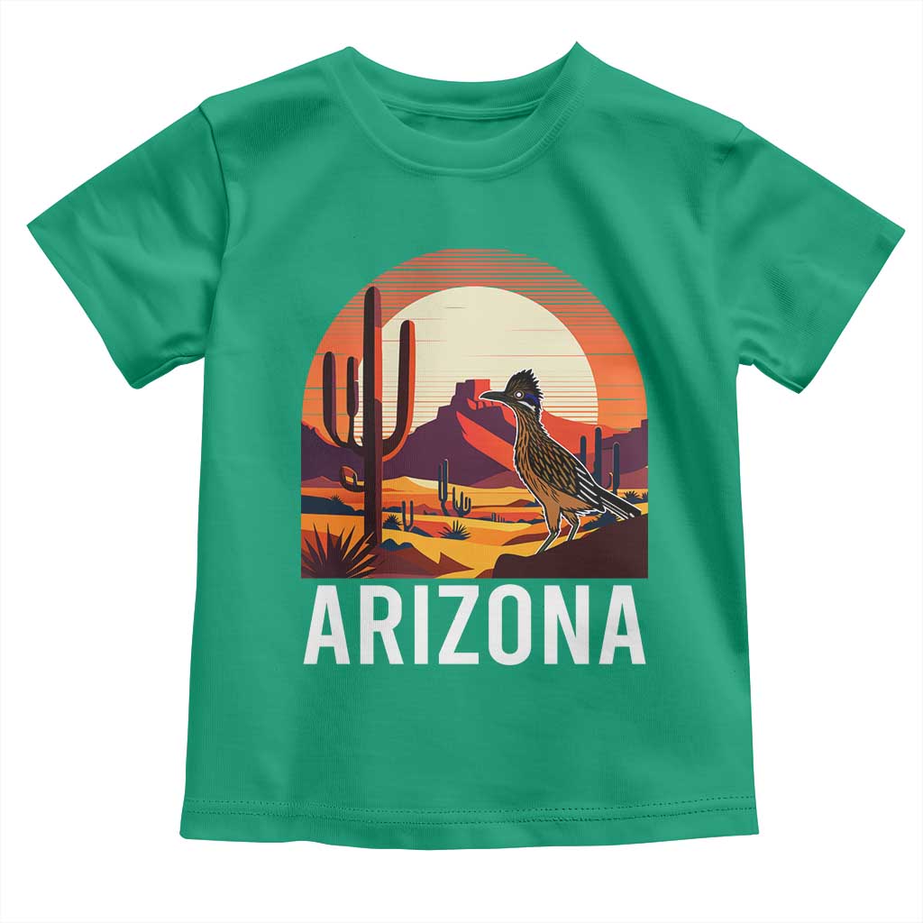 Retro Arizona Roadrunner Desert Sunset Graphic Toddler T Shirt Southwest Saguaro Cactus Wildlife Travel Souvenir