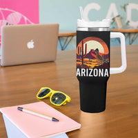 Retro Arizona Roadrunner Desert Sunset Graphic Tumbler With Handle Southwest Saguaro Cactus Wildlife Travel Souvenir