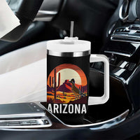 Retro Arizona Roadrunner Desert Sunset Graphic Tumbler With Handle Southwest Saguaro Cactus Wildlife Travel Souvenir