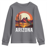 Retro Arizona Roadrunner Desert Sunset Graphic Youth Sweatshirt Southwest Saguaro Cactus Wildlife Travel Souvenir