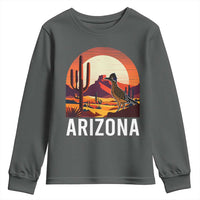 Retro Arizona Roadrunner Desert Sunset Graphic Youth Sweatshirt Southwest Saguaro Cactus Wildlife Travel Souvenir