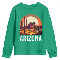Retro Arizona Roadrunner Desert Sunset Graphic Youth Sweatshirt Southwest Saguaro Cactus Wildlife Travel Souvenir