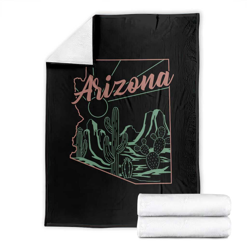 Vintage Arizona State Outline Desert Sunset Graphic Throw Blanket Retro Southwest Saguaro Cactus Travel Souvenir