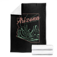 Vintage Arizona State Outline Desert Sunset Graphic Throw Blanket Retro Southwest Saguaro Cactus Travel Souvenir