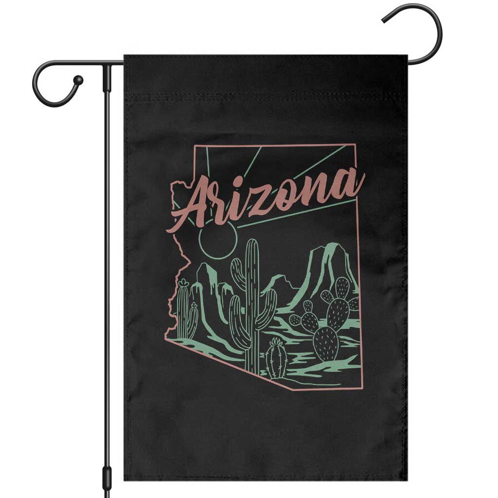 Vintage Arizona State Outline Desert Sunset Graphic Garden Flag Retro Southwest Saguaro Cactus Travel Souvenir
