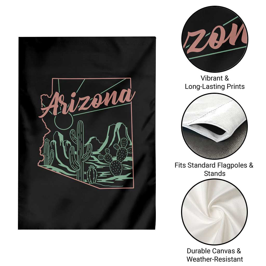 Vintage Arizona State Outline Desert Sunset Graphic Garden Flag Retro Southwest Saguaro Cactus Travel Souvenir