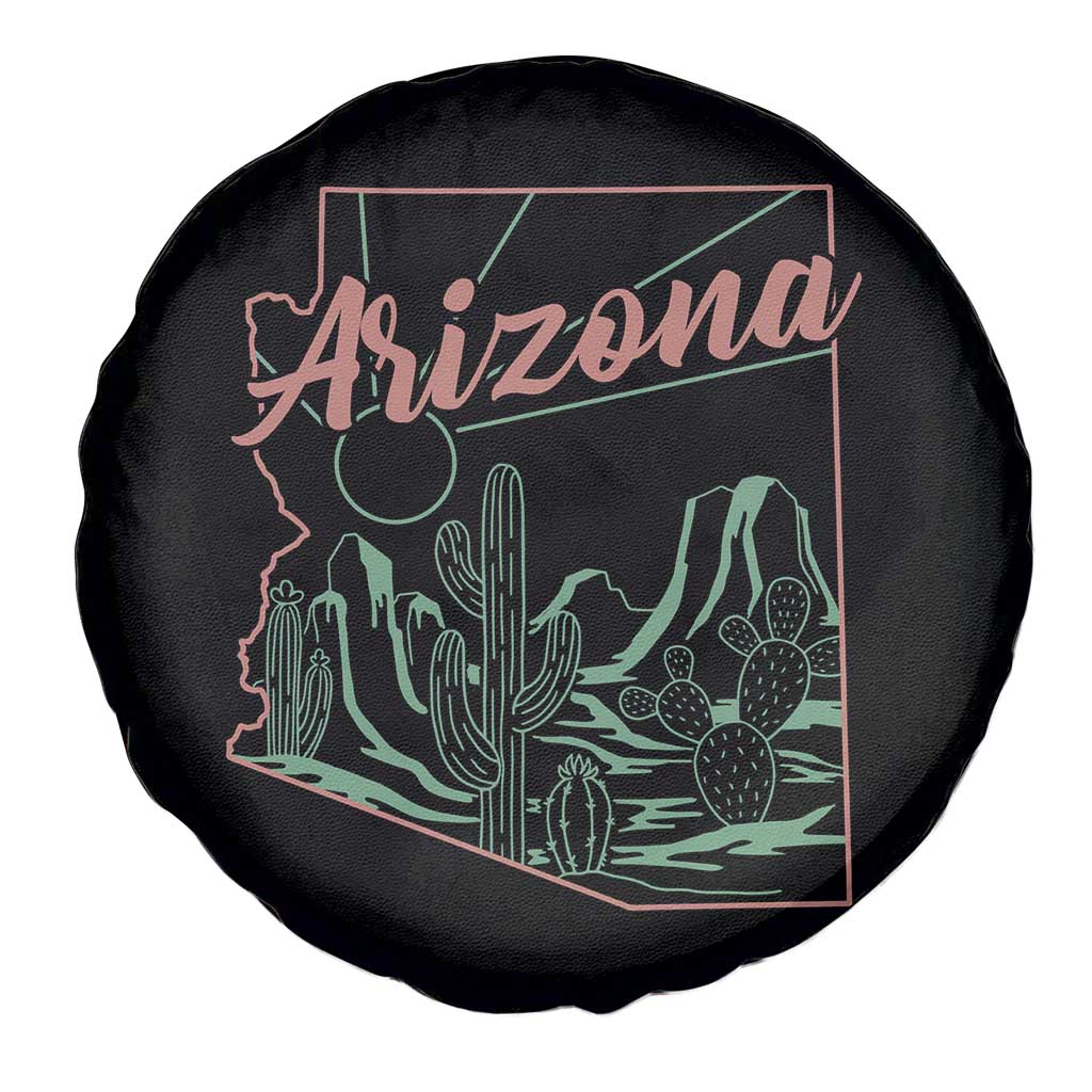 Vintage Arizona State Outline Desert Sunset Graphic Spare Tire Cover Retro Southwest Saguaro Cactus Travel Souvenir