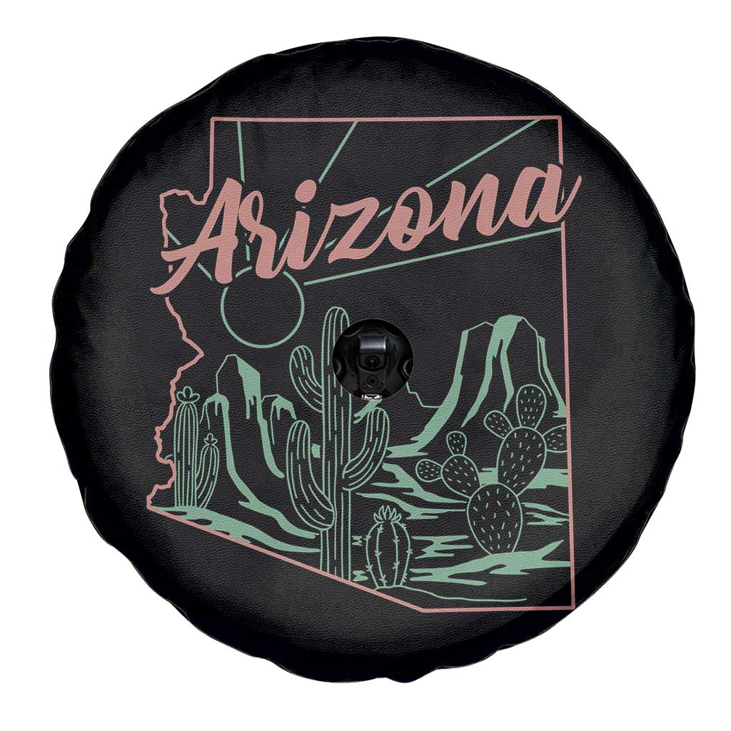 Vintage Arizona State Outline Desert Sunset Graphic Spare Tire Cover Retro Southwest Saguaro Cactus Travel Souvenir