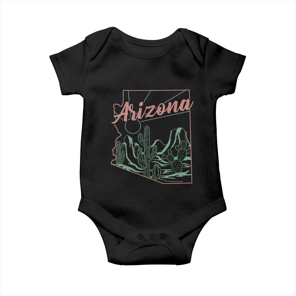 Vintage Arizona State Outline Desert Sunset Graphic Baby Onesie Retro Southwest Saguaro Cactus Travel Souvenir
