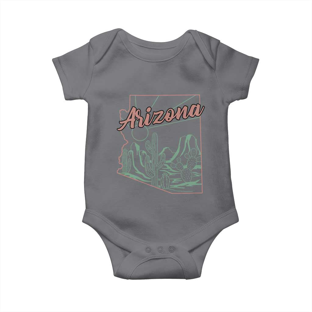 Vintage Arizona State Outline Desert Sunset Graphic Baby Onesie Retro Southwest Saguaro Cactus Travel Souvenir