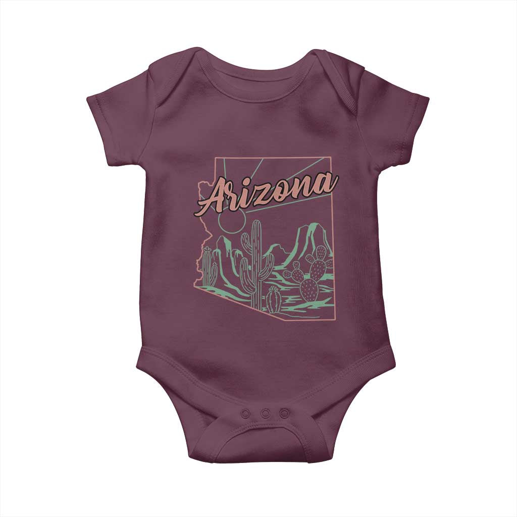 Vintage Arizona State Outline Desert Sunset Graphic Baby Onesie Retro Southwest Saguaro Cactus Travel Souvenir